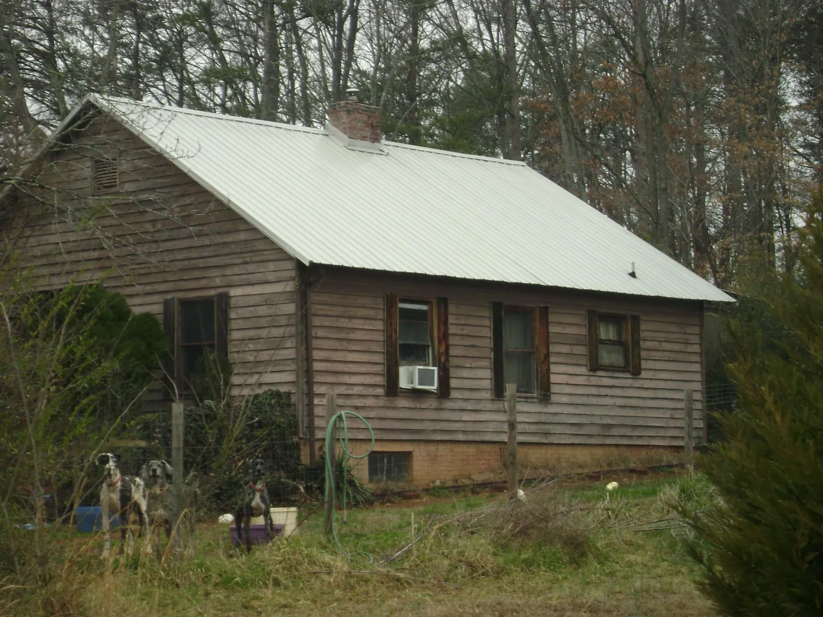 White metal roof on an old wood sided farmhouse, from a Asphalt Shingle Roof Repair job in Farmdale